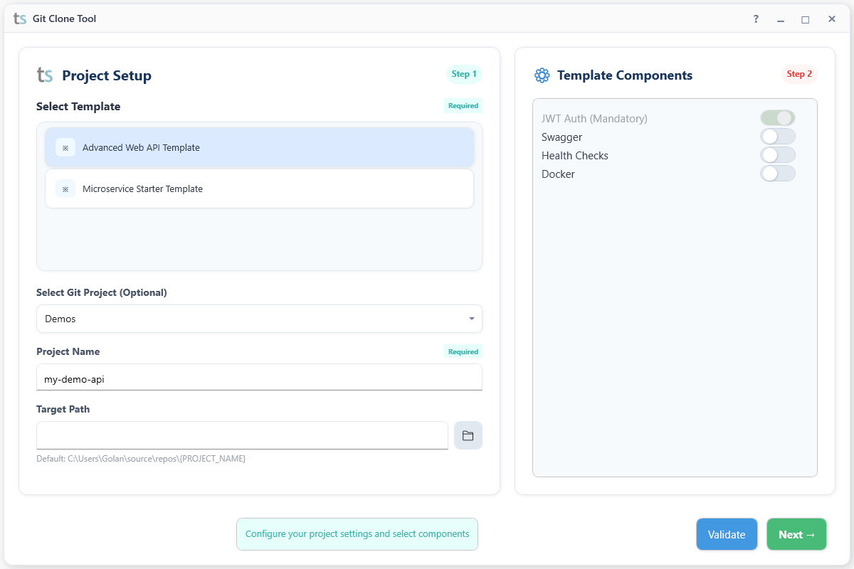 Project Setup Interface